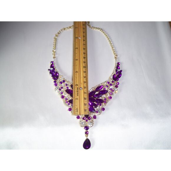 Purple rhinestone necklace set prom party formal evening wedding bridal necklace - Picture 8 of 9